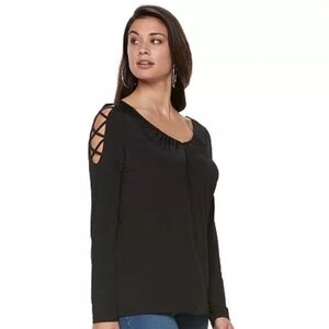 Jennifer Lopez Black Long Sleeve Strappy Cut-Out Top